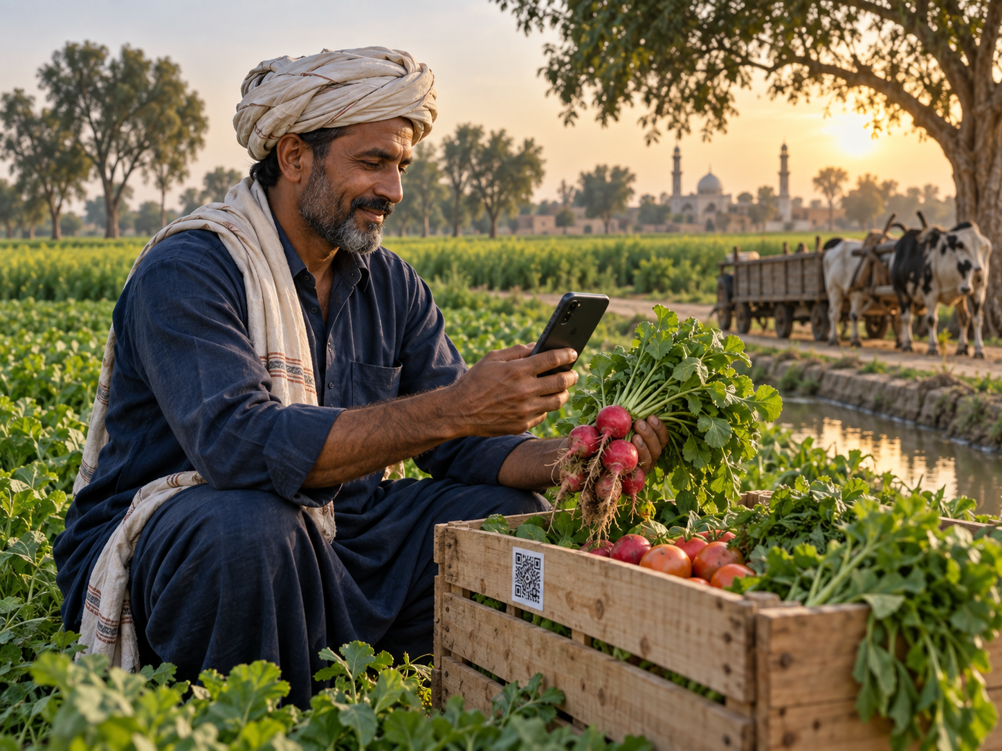 A farmer using QR traceability in a field